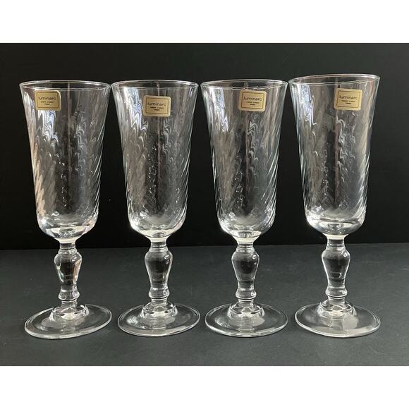 luminarc Verrerie D’Arques France Clear Fluted Champagne Glasses 6 3/8” Set of 4 - Picture 2 of 8